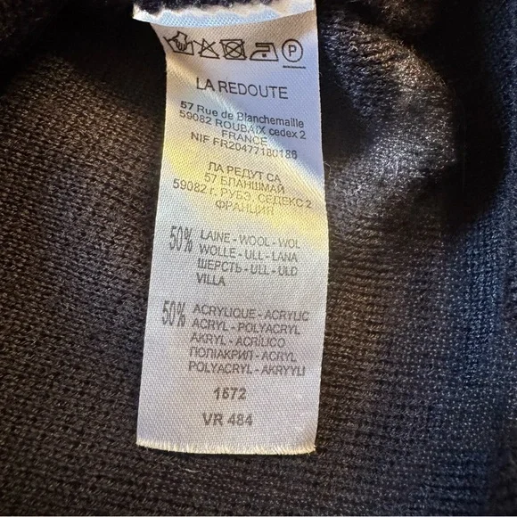 Le Mont St Michel Wool knit pleat french v neck belt tie navy dress Sz 8 - Picture 5 of 6